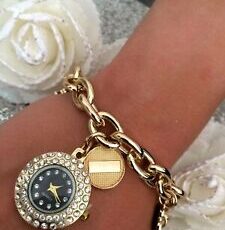 Sublime Bracelet montre fantaisie femme style swarovski strass teinte doré neuf