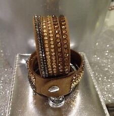 Sublime Bracelet femme clouté multi rang marron dégrade tout strass fermoir préssion neuf