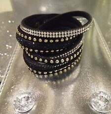 Sublime Bracelet femme clouté wrap multi rang double tour noir strass fermoir préssion neuf