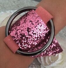 Idée Cadeau sublime bracelet femme ceinture trés large pailleté glitter rose neuf