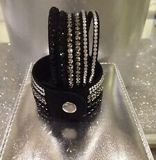 Sublime Bracelet clouté multi Rang noir gris argent tout en strass fermoir préssion neuf