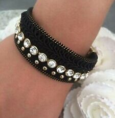 Idée Cadeau Sublime Bracelet Femme Strass Noir & Doré Fermeture Aimanté Doré
