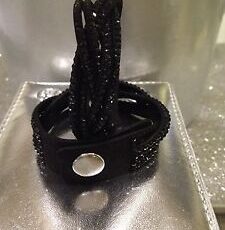 Sublime Bracelet Cloute Multi Rangs Noir  Tresse Tout Strass Fermoir Pression