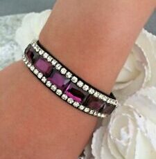 Idée Cadeau Sublime Bracelet Femme Strass Et Pierre Prune Fermeture Aimanté