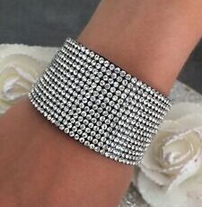 Idée Cadeau Sublime Bracelet Manchette Femme Strass 14 Rangs Fermeture Aimanté