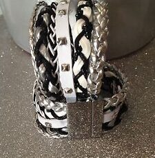 M5 Bijoux Bracelet Aimente Manchette Strass Breloque Fantaisie Noir Et Blanc