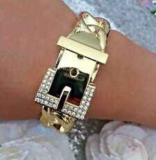 Idée Cadeau sublime bracelet femme teinte doré strass ceinturon neuf
