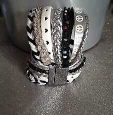 M10 Bijoux Bracelet Aimente Manchette Strass Breloque Fantaisie Noir Et Blanc